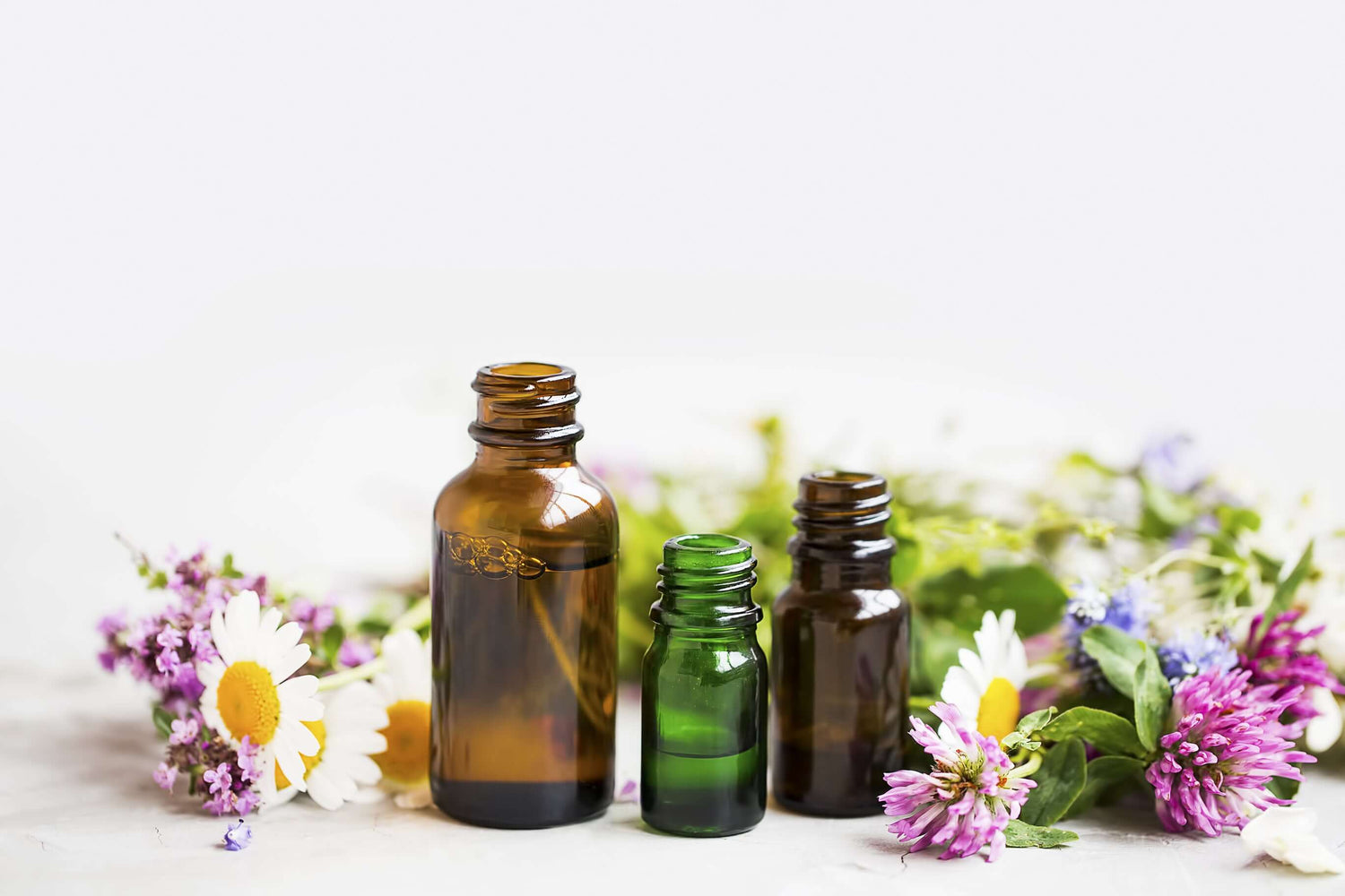 Selection of apothecary bottles to show perfect blend of natural ingredients